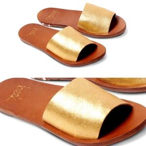 Beek Mockingbird Leather Slide Sandals In Metallic Gold/Brown Open Toe SZ 9